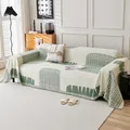 Housse de canapé en chenille beige et verte avec motifs de feuilles et pompons - 180*130 / Impression-Vert