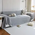 Grey textured chenille sofa cover with waffle knit pattern for three-seater furniture - Muxi Sofa Cover - Light Gray / 180*90