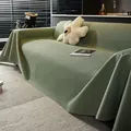 Modern sage green waffle textured waterproof sofa cover with natural draping effect - Matcha Green
