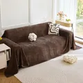 Solid deep brown chenille sofa cover with textured waffle weave and elegant drape - Muxi Sofa Cover - Chocolate / 180*90