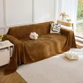 Thick solid color chenille sofa cover in dark brown with a textured woven pattern - Muxi Sofa Cover - Brown / 180*90