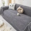 Thick plush dark gray sofa cover with 3D arched texture for cat-proof protection - 175x130 / Dark Gray