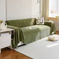 Olive green thick chenille sofa cover with waffle weave texture in home setting - Muxi Sofa Cover - Matcha Green / 180*90