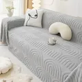 Thick light gray plush sofa cover with embossed arched texture for cat protection - 175x130 / Light Gray