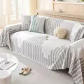 Copridivano in seta ghiacciata crema con motivi geometrici D grigio e verde menta - 180*130 / Grigio