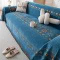 Copridivano in ciniglia blu bohémien con motivi geometrici e frange colorate vivaci - 180x380cm / Blu