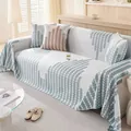 Ice silk cooling sofa cover with geometric teal and grey semicircles on cream fabric - Folded Sofa Cover - Blue / Cushion Cover