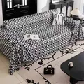 Housse de canapé en soie glacée avec motif à carreaux noir et blanc et plantes - 180*380 / Noir
