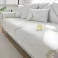 Ice silk sofa cushion with green marble pattern and waffle texture in white and gray - 70*70 / Minimalist Green