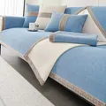 Modern light blue and beige chenille sofa cushion with waffle texture and non-slip backing - 70x70 / Blue