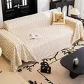 Housse de canapé d'été en soie glacée avec motif à carreaux marron et plantes - 180*380 / Beige