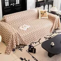 Housse de canapé d'été en soie glacée avec motif damier café clair et fleurs fraîches - 180*380 / Khaki