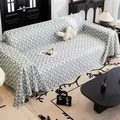 Grau-weißer Sofa-Überwurf im Schachbrettmuster mit minimalistischem Baummotiv - Grün