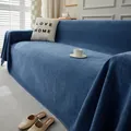 Navy blue herringbone chenille sofa cover with thick texture and side drape effect - Herringbone Handkerchief - Blue / 180*90