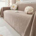 Beige chenille herringbone sofa cover with anti-scratch texture and decorative tassels - Herringbone Handkerchief - Light Camel / 180*90