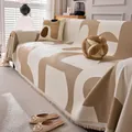 Couverture de canapé anti-griffes de chat avec motifs géométriques et franges rétro - Série Mika / 180x90cm / Khaki