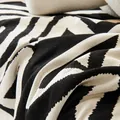 Bohemian chenille bed runner with black and white geometric zigzag knitting patterns - Bohemian Black