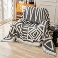 Bohemian knit sofa cover in black and white geometric pattern with fringe details - 180*150 / Dark Gray