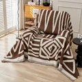 Bohemian geometric knit throw blanket with fringe in brown and cream for sofa - 180*150 / Chocolate