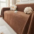 Deep brown herringbone textured sofa cover with fringe details on a three-seater sofa - Herringbone Handkerchief - Chocolate Color / 180*90