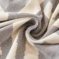 Bohemian chenille bed runner in beige and grey with geometric textured knit pattern - Bohemian-Grey