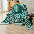 Bohemian green and white geometric knit throw blanket with fringe for single sofas - 180*150 / Olive Green