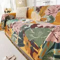 Vintage floral sofa throw cover with tassels in yellow and pink boho style - 180*130 / Retro Oil Painting-Comfort