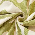 Green and beige chenille bed runner with geometric knit texture in spiral fold - Bohemian-Green