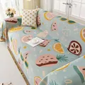 Light blue knit sofa cover featuring vibrant tropical fruit patterns and fringe edges - 180*130 / Retro Oil Painting-Midsummer