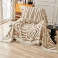 Bohemian style single sofa cover with khaki geometric jacquard and fringe tassels - 180*90 / Milk Tea