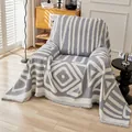 Bohemian geometric grey and white knit throw blanket with fringe for single sofa - 180*90 / Gray