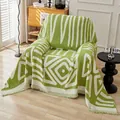 Bohemian green and white geometric knit sofa cover blanket with decorative fringe - 180*90 / Green