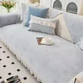 Blue chenille sofa cushion with floral embossing and white lace ruffles for home decor - 70*70 / Peony - Gray