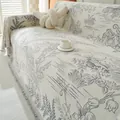 Floral chenille sofa cover blanket with blue toile patterns and decorative tassels - 180*90 / Gray