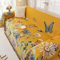 Copridivano giallo vintage in maglia con motivi floreali, api e nappe decorative - Pittura a Olio Retrò-Farfalla