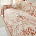 Floral chenille sofa cover in beige with vintage botanical patterns and fringe edge - 180*90 / Orange