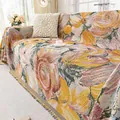 Copridivano jacquard con motivo girasole e frange, telo protettivo per divano stile retrò - Pittura a Olio Retrò-Soleggiato