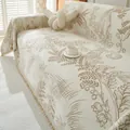 Beige floral chenille sofa cover with brown plant patterns and elegant fringe trim - 180*90 / Khaki