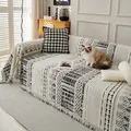Bohemian woven cotton throw blanket with geometric patterns and fringe for sofa - Black