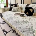 Funda de sofá de chenilla con flores verdes y borde de volantes estilo retro francés - 70x70 Cojín de Sofá / Patrón de Ramas - Verde