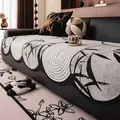 Cojín de sofá vintage irregular con motivo Zen de bambú en tela texturizada crema - 90x70 / Gris