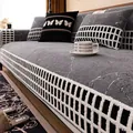 Grey marble pattern chenille sofa cushion with checkered plush edge and matching pillow - 70*70 / Gray