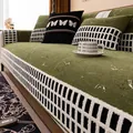 Vintage green chenille sofa cover with geometric borders and matching butterfly pillows - 70*70 / Green