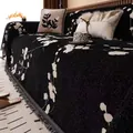 Copridivano vintage francese in ciniglia nera con motivi floreali bianchi e frange - 180*130 / Calicanto Nero