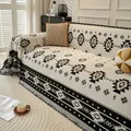 Copridivano bohémien spesso con motivi geometrici bianchi e neri e bordi con nappe - 230*340 / Nero
