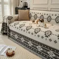 Copridivano bohémien con motivi geometrici a fiocco di neve grigio e bianco e frange - 230*340 / grigio scuro