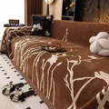 Thick chenille sofa cover in dark coffee with floral patterns and fringe edges - 180*130 / Brown