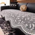 Dark grey leopard print chenille sofa cover with wavy edges and white bead trim - 90x70 / Gray