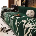 Dark green chenille sofa cover with white floral vine patterns and retro fringe - 180*130 / Forest Green