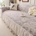 Copridivano vintage in ciniglia con jacquard floreale grigio e gonna con volant - 180x130 / Grigio